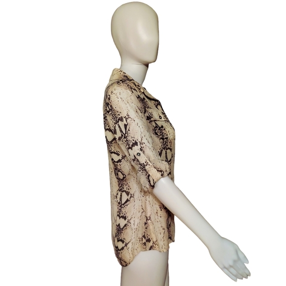 White House Black Market Snakeskin Print Silk Georgette Button Front Popover - Picture 7 of 16